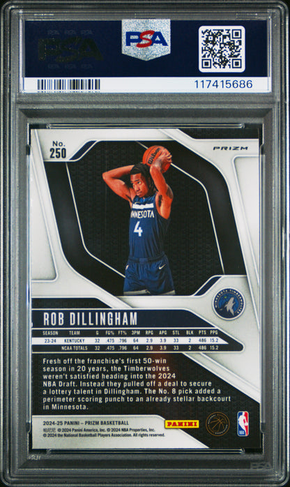 Rob Dillingham 2024 Panini Prizm Rookie #250 White Tiger Stripe PSA 10 Gem Mint