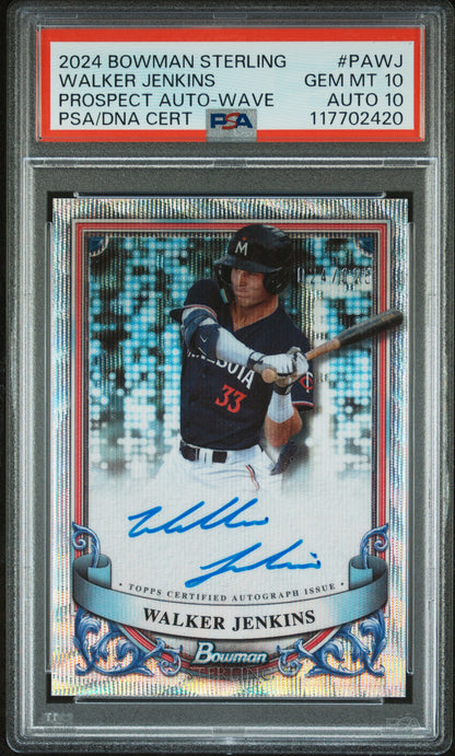 Walker Jenkins 2024 Bowman Sterling Blue Wave Auto #24/135 PSA 10 Auto 10