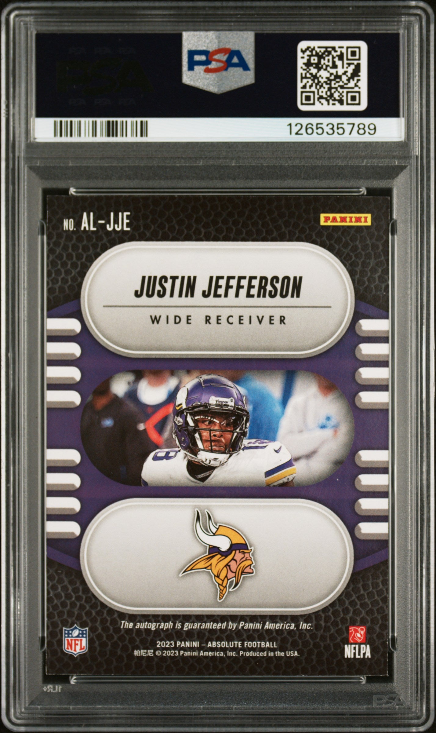 Justin Jefferson 2023 Panini Absiolute Legends Blue Autograph #3/25 PSA 7 Auto 10