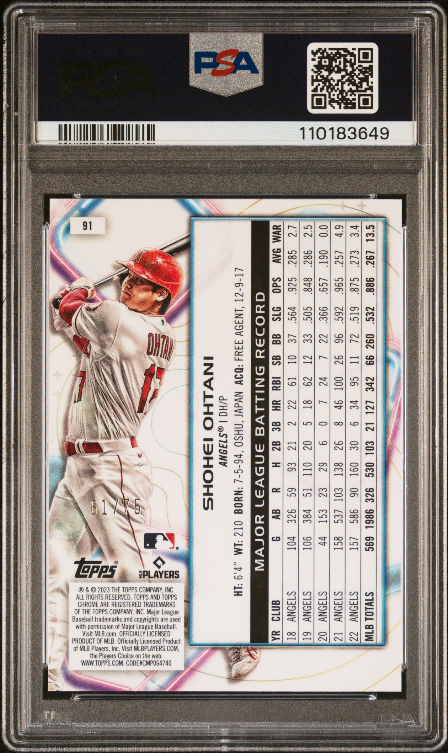 Shohei Ohtani 2023 Topps Cosmic Chrome Green Space Dust Refractor #61/75 PSA 10 Gem Mint