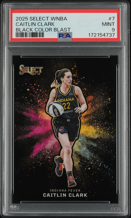 Caitlin Clark 2025 Panini Select WNBA Black Color Blast PSA 9 Mint