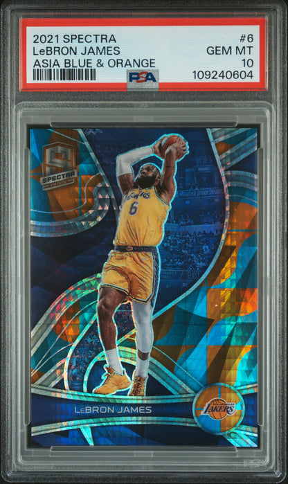 LeBron James 2021 Panini Spectra Asia Blue and Orange #2/49 PSA 10 Gem Mint