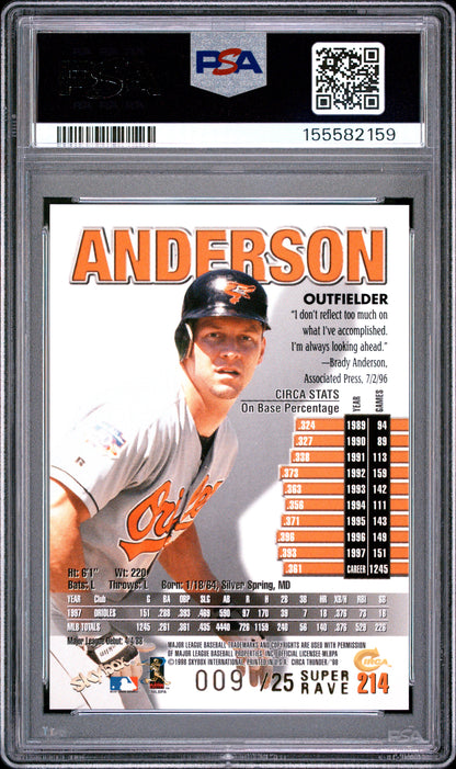 Brady Anderson 1997 Skybox Thunder Super Rave #9/25 PSA 7 Near Mint