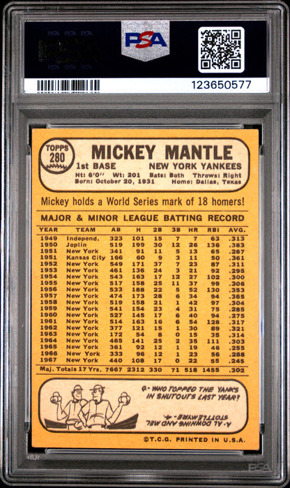 Mickey Mantle 1968 Topps #280 PSA 3 Very Good 0577