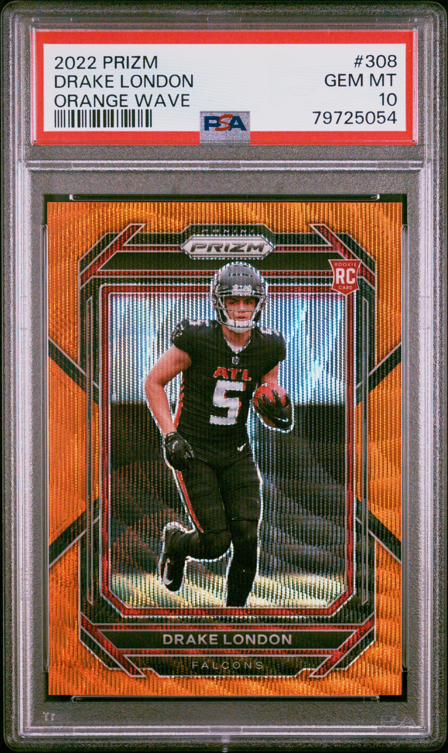 Drake London 2022 Panini Prizm #308 Orange Wave #46/60 PSA 10 Gem Mint