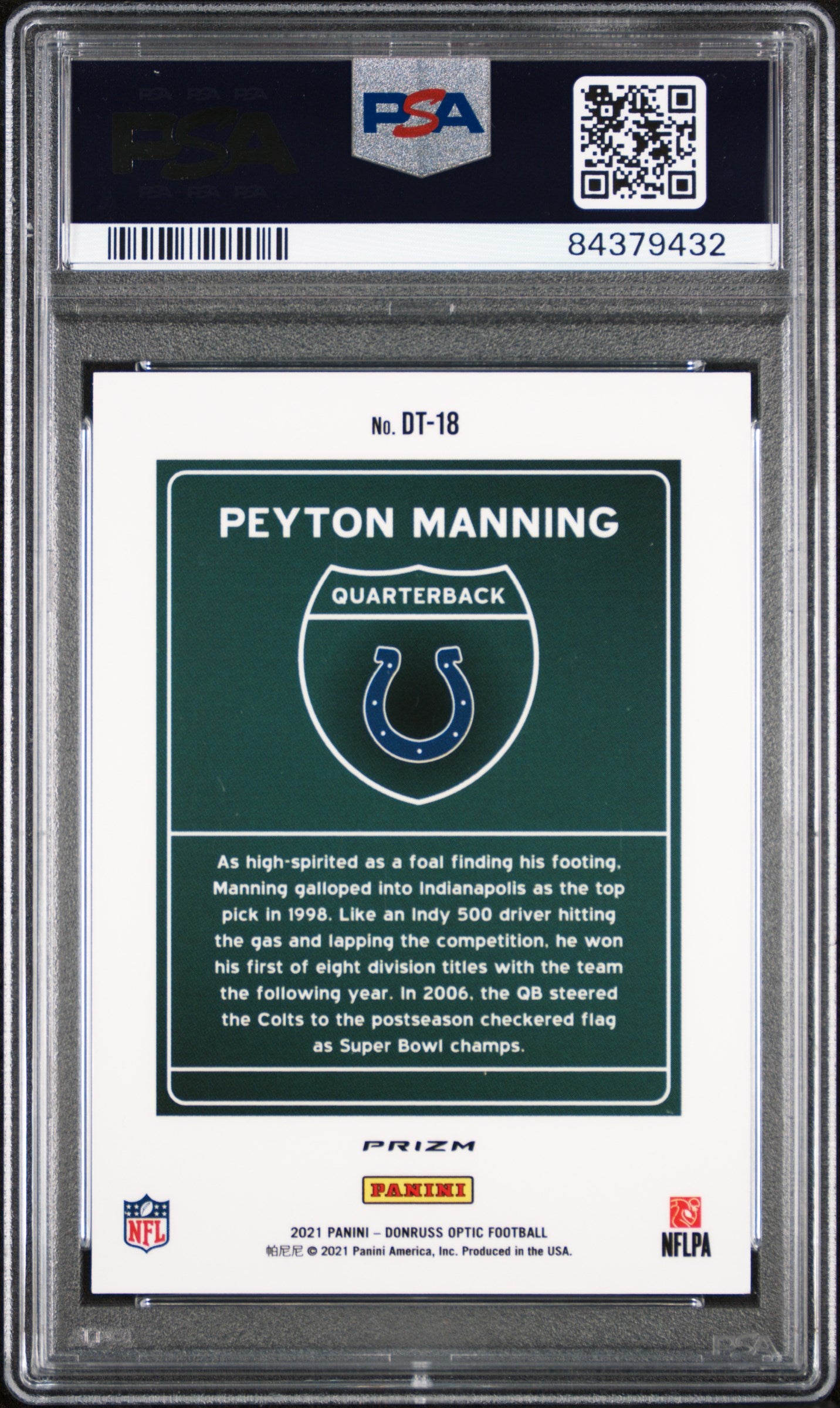 Peyton Manning 2021 Donruss Optic Downtown #DT18 PSA 9 Mint 9432