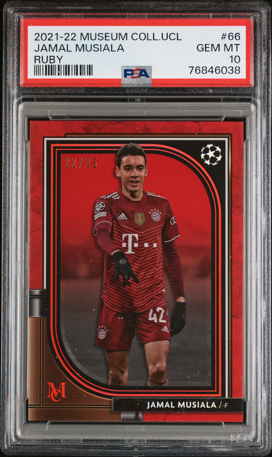 Jamal Musiala 2021 Museum Collection Champions League Ruby #22/25 PSA 10 Gem Mint