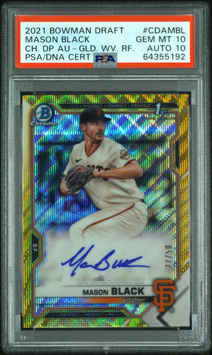 Mason Black 2021 Bowman Draft Gold Wave Auto #27/50 PSA 10 Auto 10