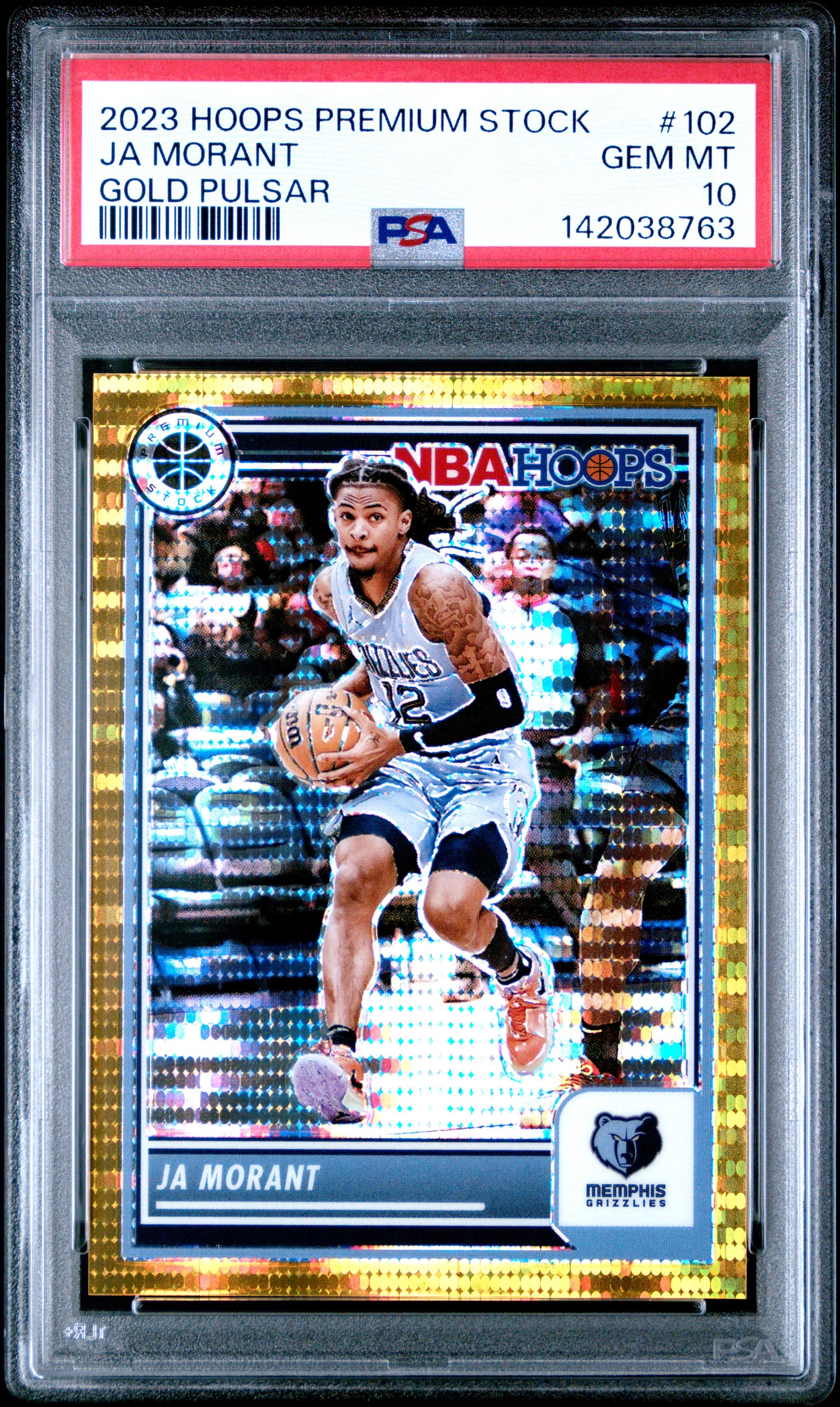 Ja Miorant 2023 Hoops Premium Stock #102 Gold Pulsar #6/10 PSA 10 Gem Mint