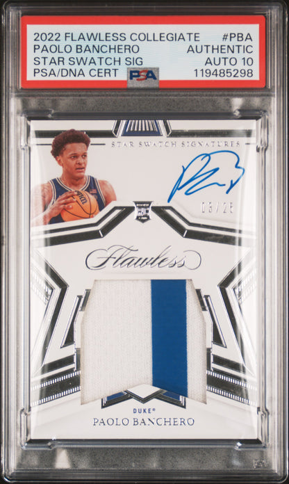 Paolo Banchero 2022 Flawless Collegiate Star Swatch Auto #3/25 PSA Auto Auto 10