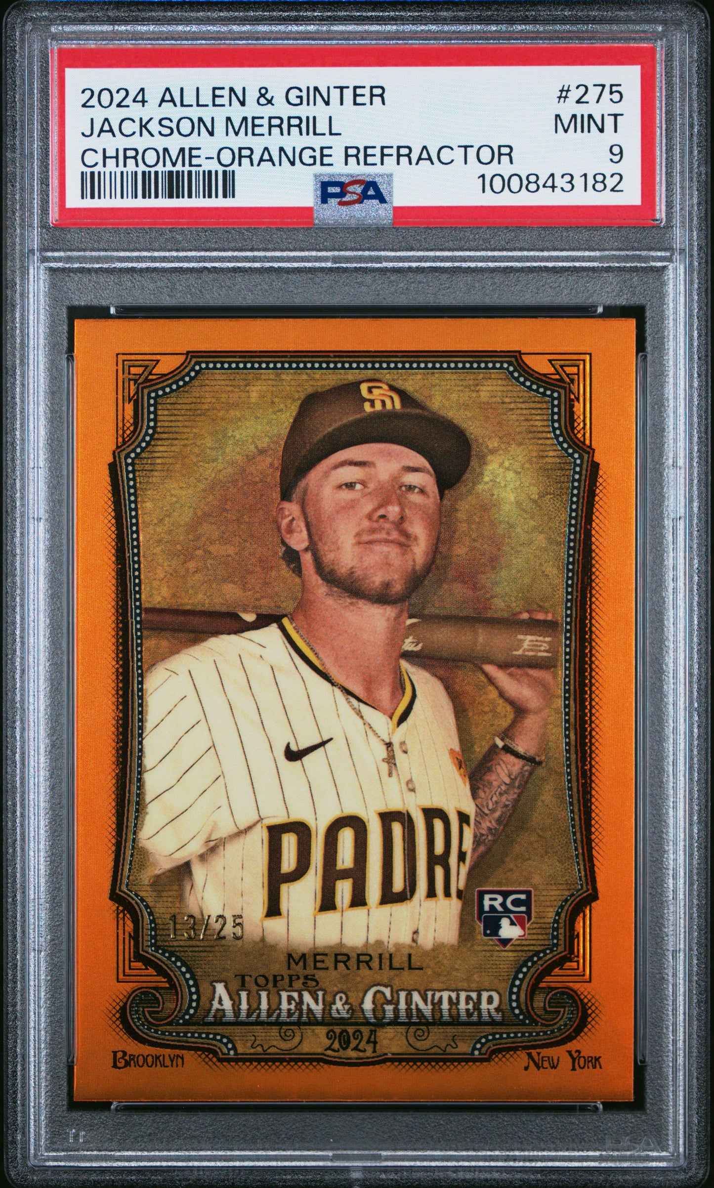 Jackson Merrill 2024 Topps Allen and Ginter Chrome Orange Refractor #13/25 PSA 9 Mint