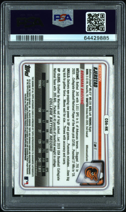 Heston Kjerstad 2020 Bowman Chrome Draft Auto PSA 9 Auto 10