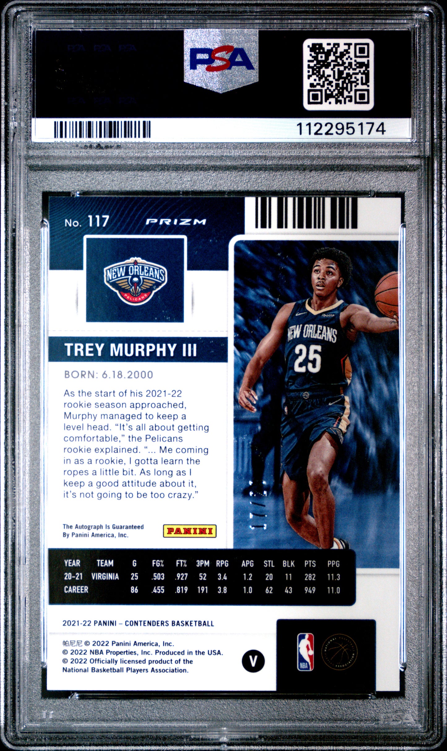 Trey Murphy III 2021 Panini Contenders Blue Shimmer Auto #17/20 PSA 9 Mint