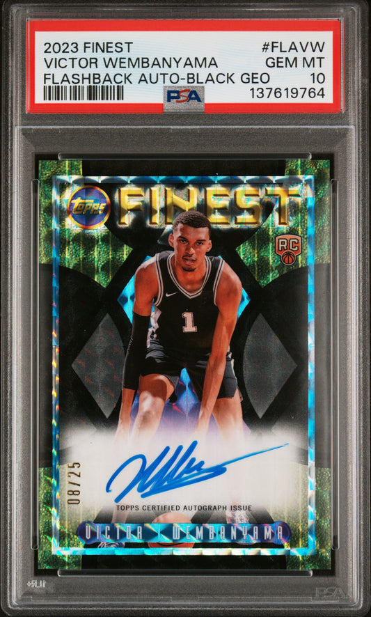 Victor Wembanyama 2023 Topps Finest Black Geometric Flashback Auto #8/25 PSA 10 Gem Mint