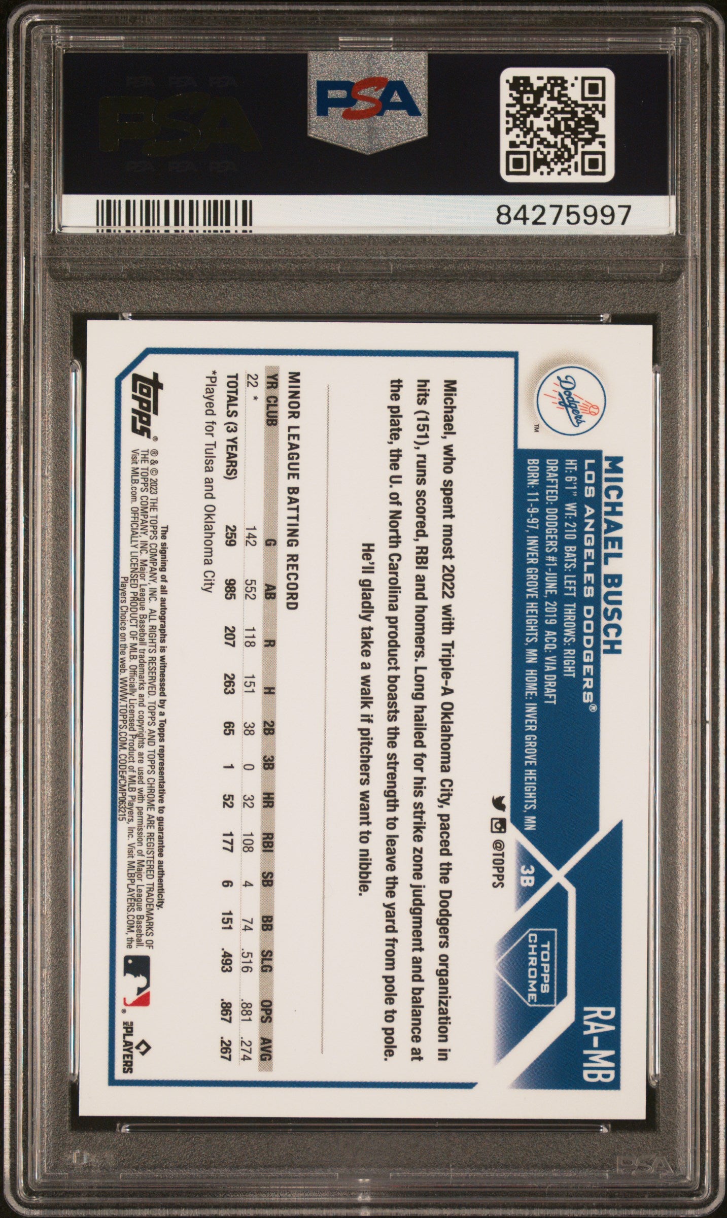 Michael Busch 2023 Topps Chrome Gold Wave Auto #17/50 PSA 10 Auto 10