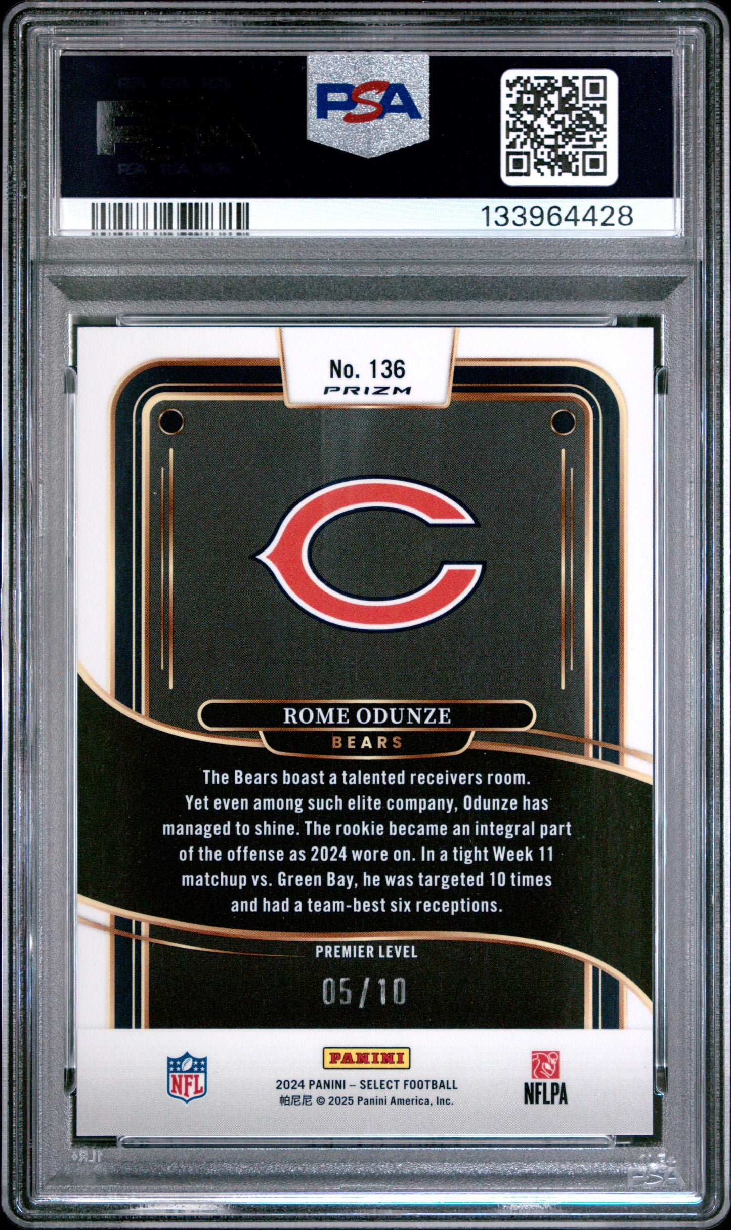 Rome Odunze 2024 Panini Select Rookie #136 Gold Dragon Scale #5/10 PSA 10 Gem Mint
