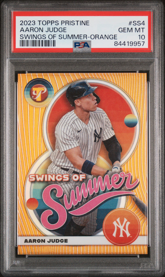 Aaron Judge 2023 Topps Pristine Swings of Summer Orange Refractor #7/25 PSA 10 Gem Mint