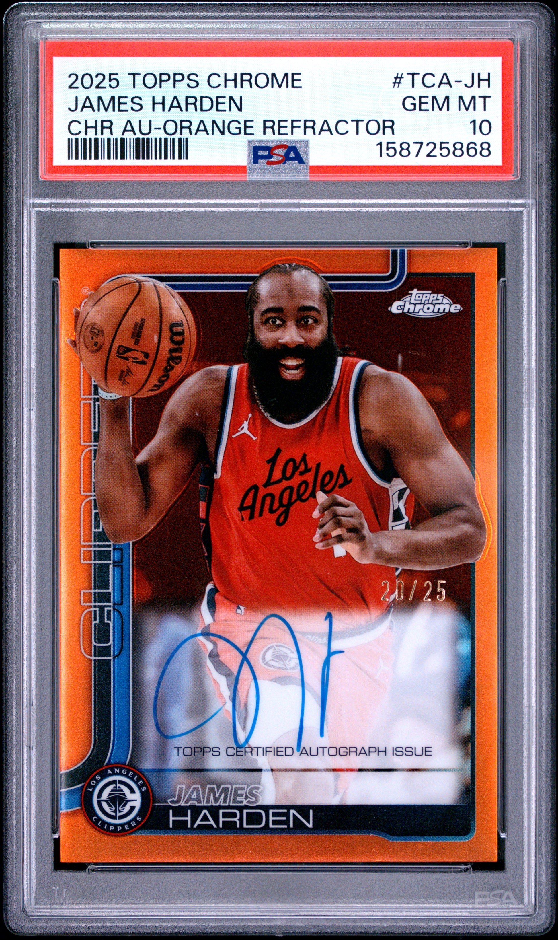 James Harden 2025 Topps Chrome Orange Auto #20/25 PSA 10 Gem Mint