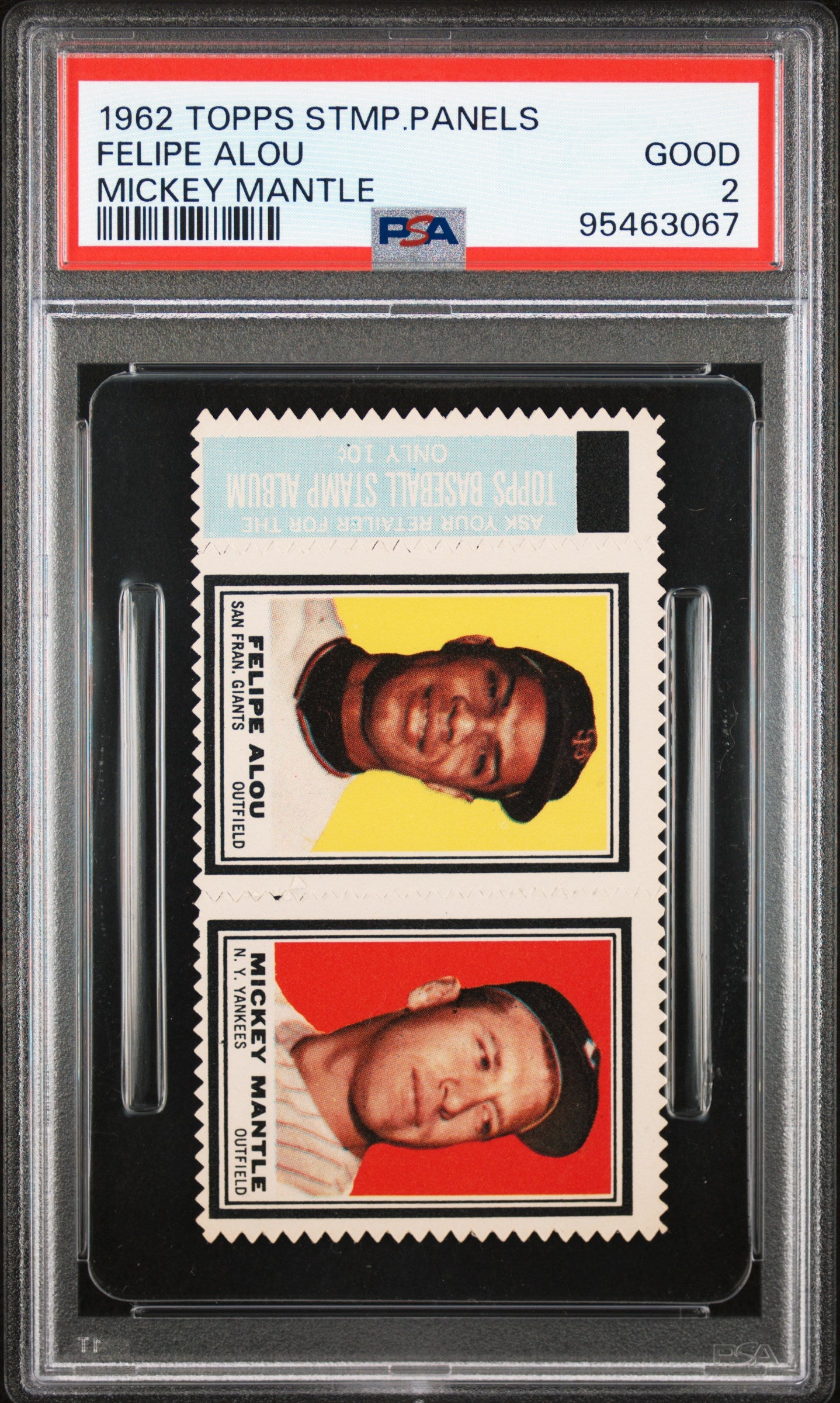Mickey Mantle + Felipe Alou 1962 Topps Stamp Panels PSA 2 Good