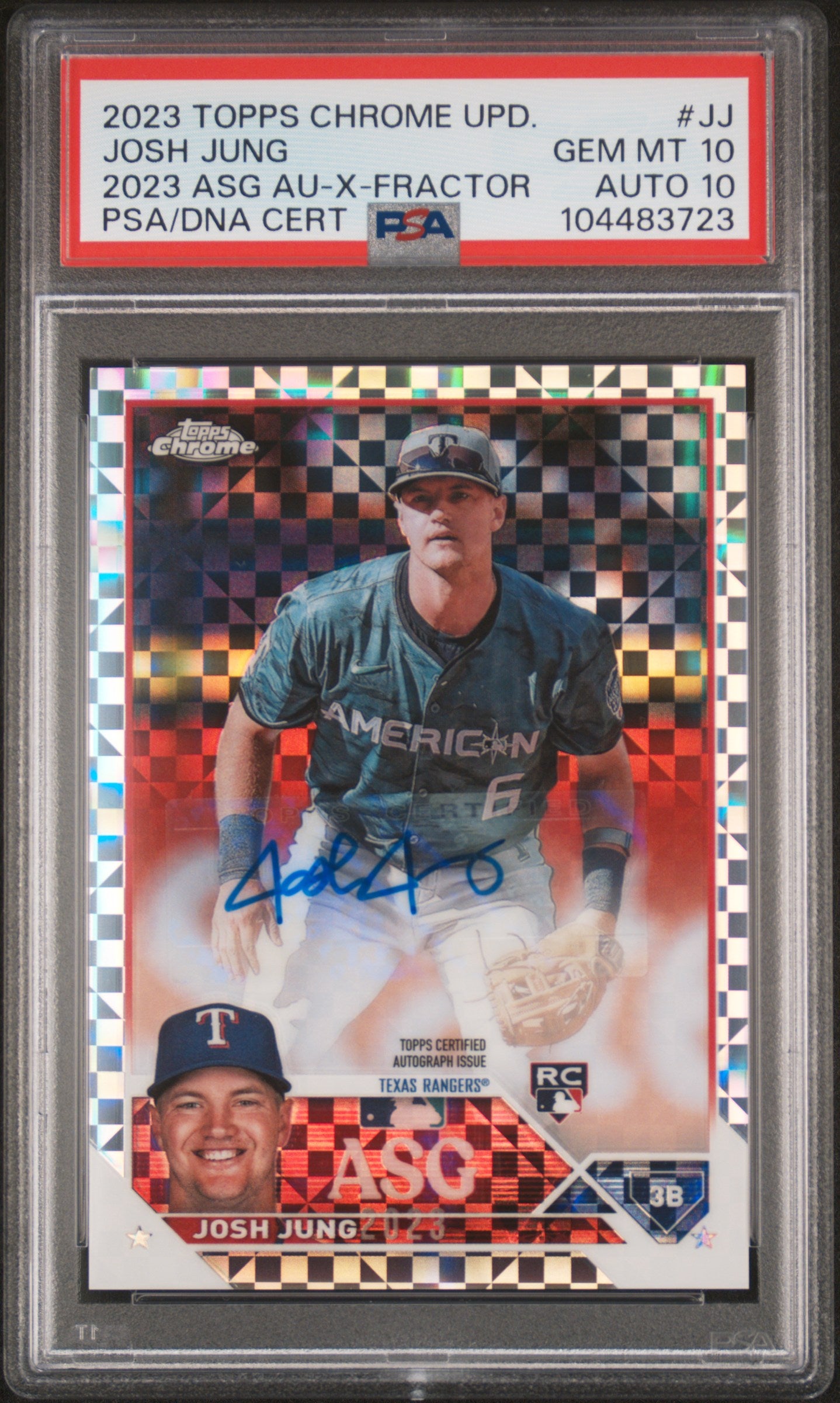 Josh Jung 2023 Topps Chrome All-Star X-Fractor Auto #124/125 PSA 10 Auto 10