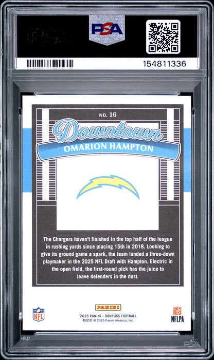 Omarion Hampton 2025 Donruss Downtown Rookie PSA 10 Gem Mint 1336