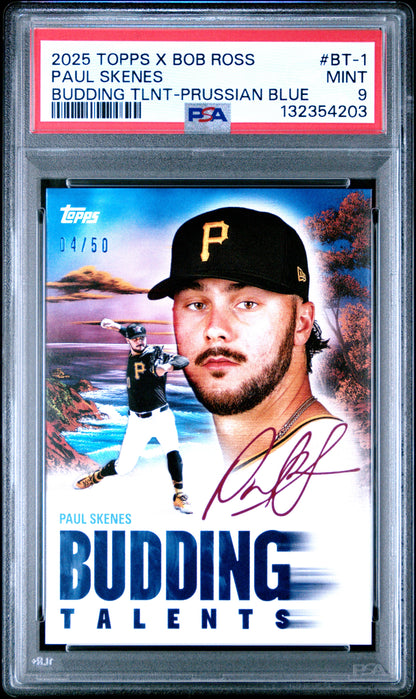 Paul Skenes 2025 Topps Bob Ross Budding Talents Prussion Blue #4/50 PSA 9 Mint