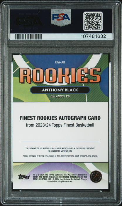Anthony Black 2023 Topps Finest Black Refractor Auto #8/25 PSA 10 Auto 10