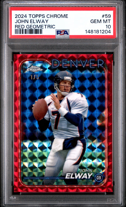 John Elway 2025 Topps Chrome #59 Red Geometric #1/5 PSA 10 Gem Mint