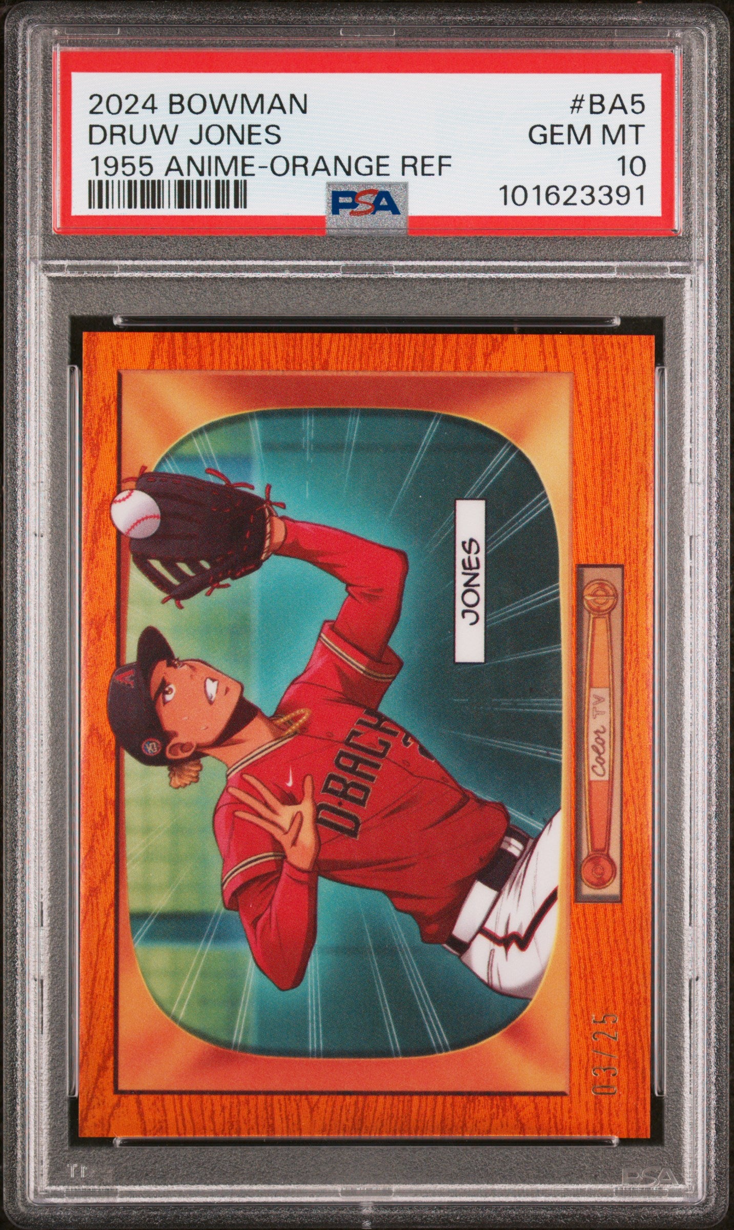 Druw Jones 2024 Bowman 1955 Anime Orange Refractor #3/25 PSA 10 Gem Mint