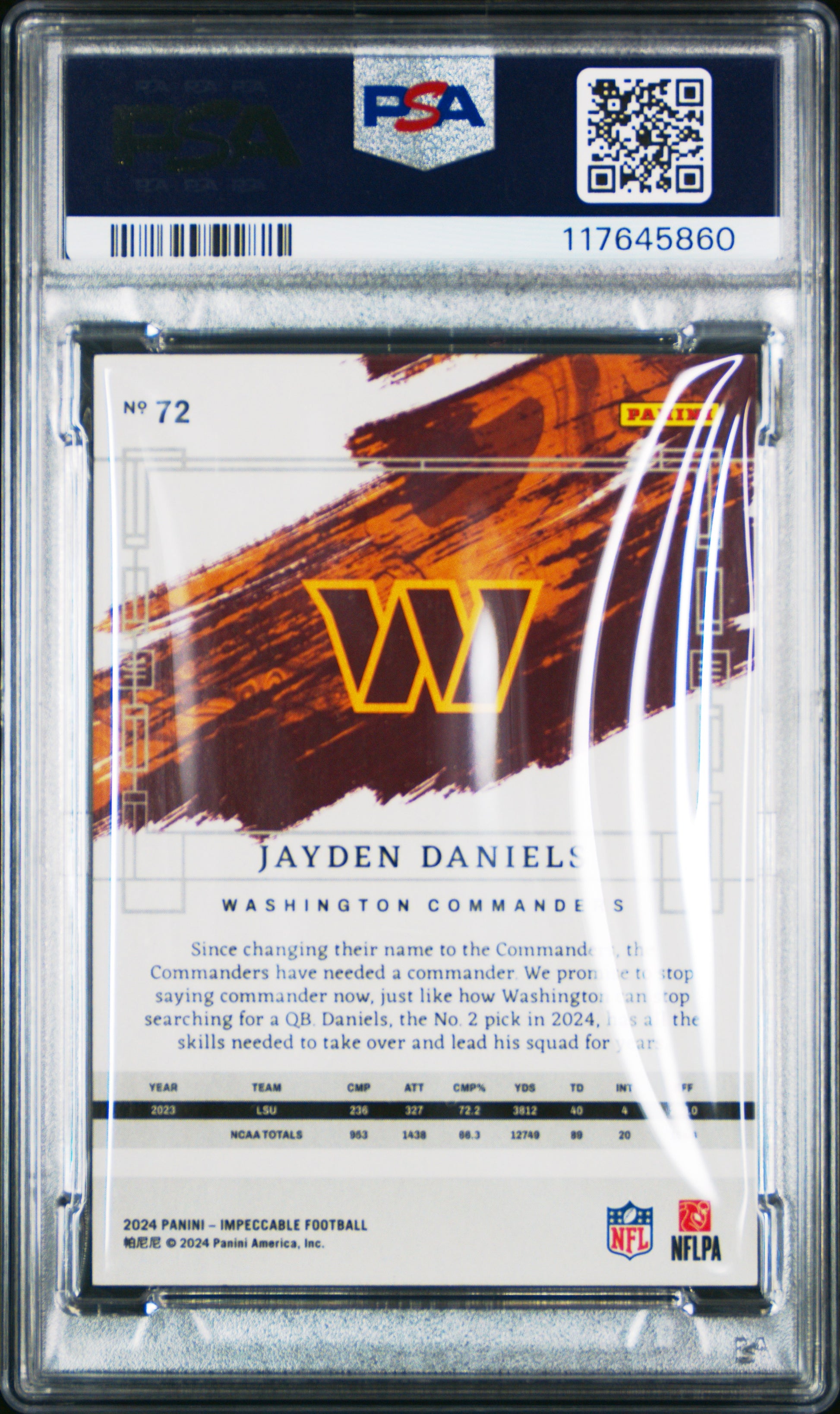 Jayden Daniels 2024 Panini Impeccable Rookie #72 Bronze #17/25 PSA 9 Mint