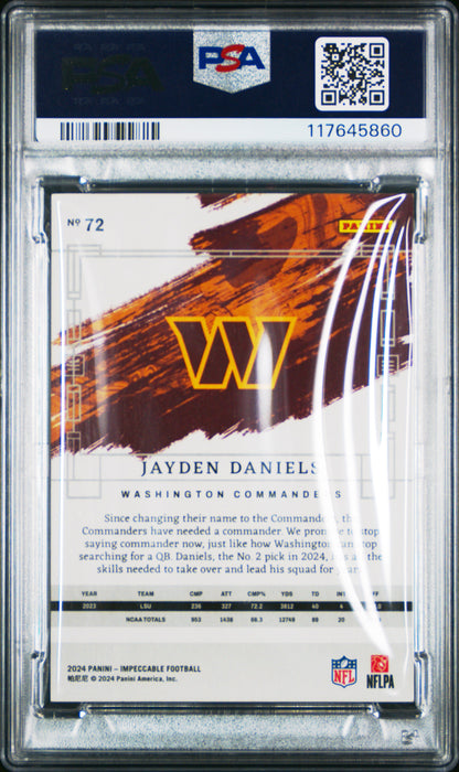 Jayden Daniels 2024 Panini Impeccable Rookie #72 Bronze #17/25 PSA 9 Mint