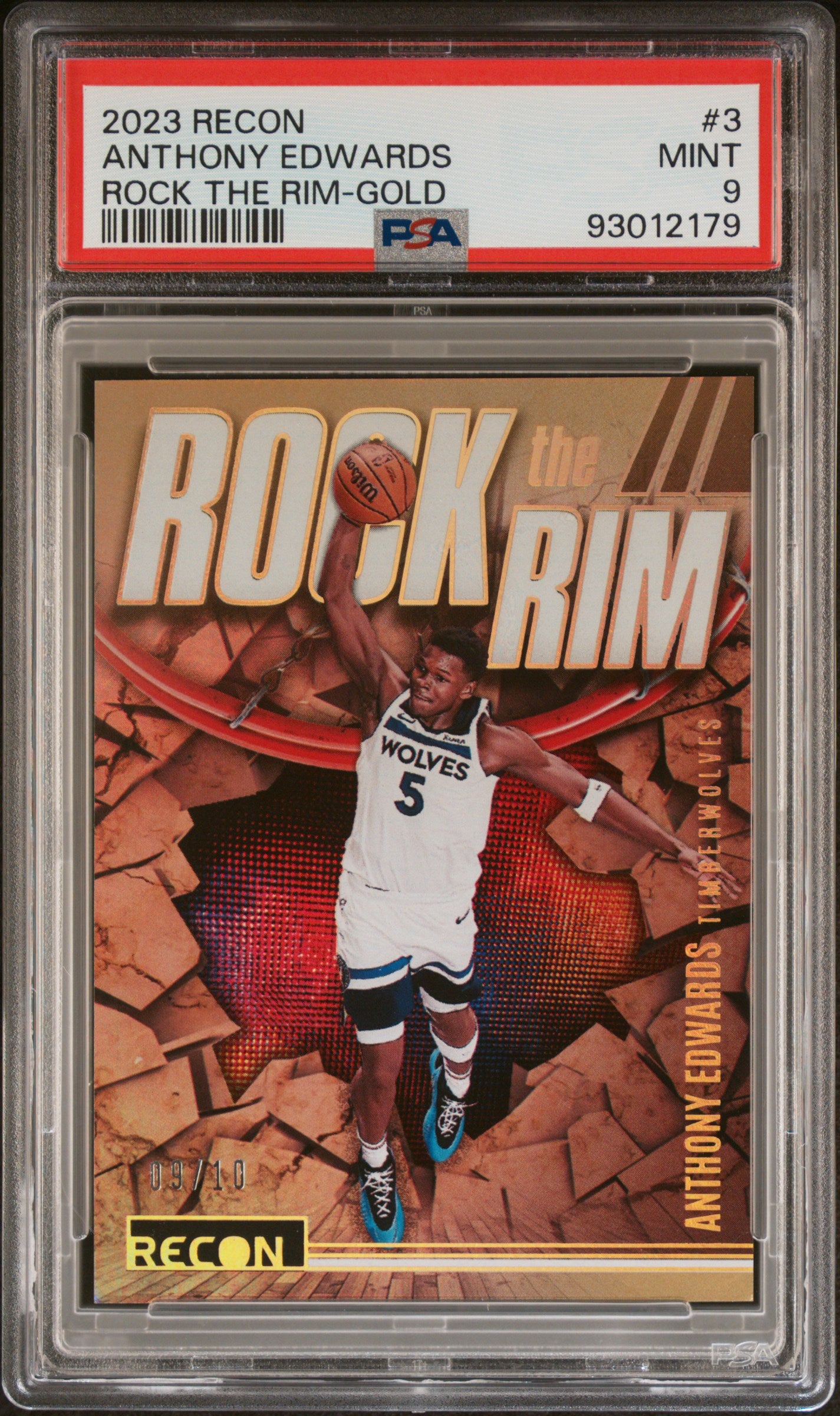 Anthony Edwards 2023 Panini Recon Rock the Rim Gold #9/10 PSA 9 Mint