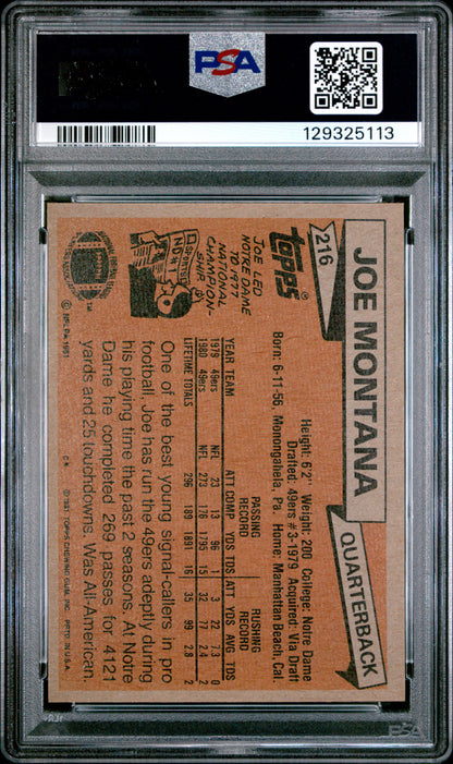 Joe Montana 1981 Topps Rookie #216 PSA 7 Near Mint 5113
