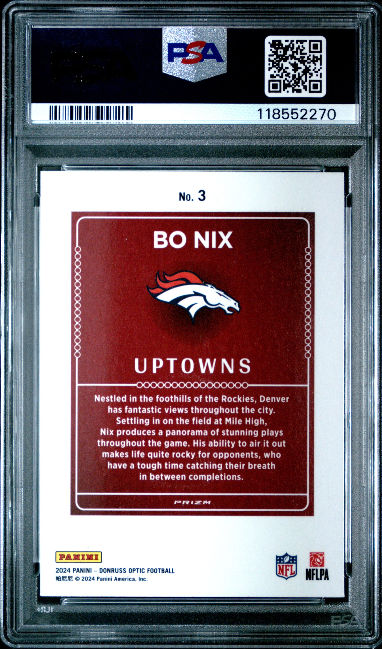 Bo Nix 2024 Donruss Optic Uptowns PSA 10 Gem Mint