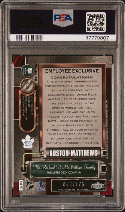 Auston Matthews 2016 Upper Deck Employee Precious Metal Gems Purple #46/175 PSA 8 Nm-Mint