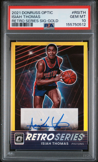 Isiah Thomas 2021 Donruss Optic Retro Series Gold Auto #7/10 PSA 10 Gem Mint