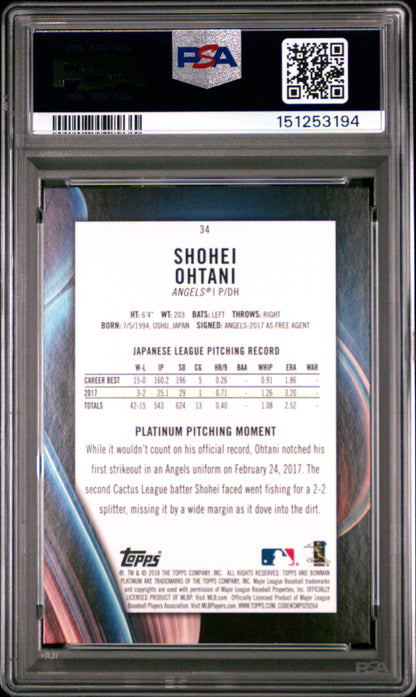Shohei Ohtani 2018 Bowman Platinum Rookie #34 PSA 9 Mint 3194