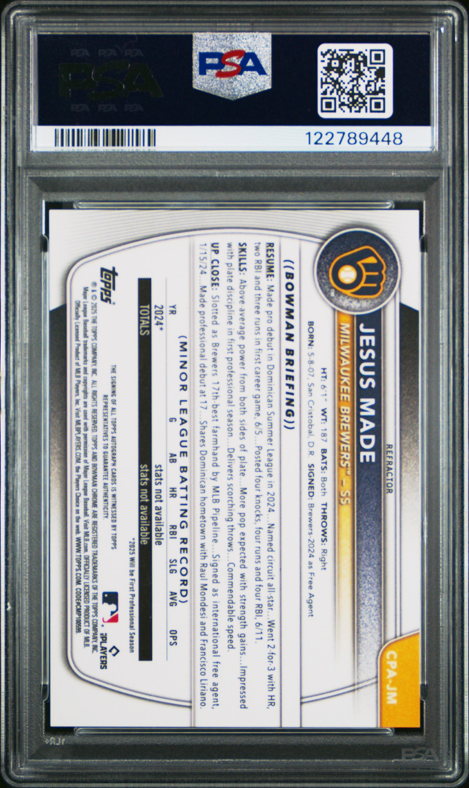 Jesus Made 2025 Bowman Chrome Refractor Auto #32/499 PSA 9 Mint