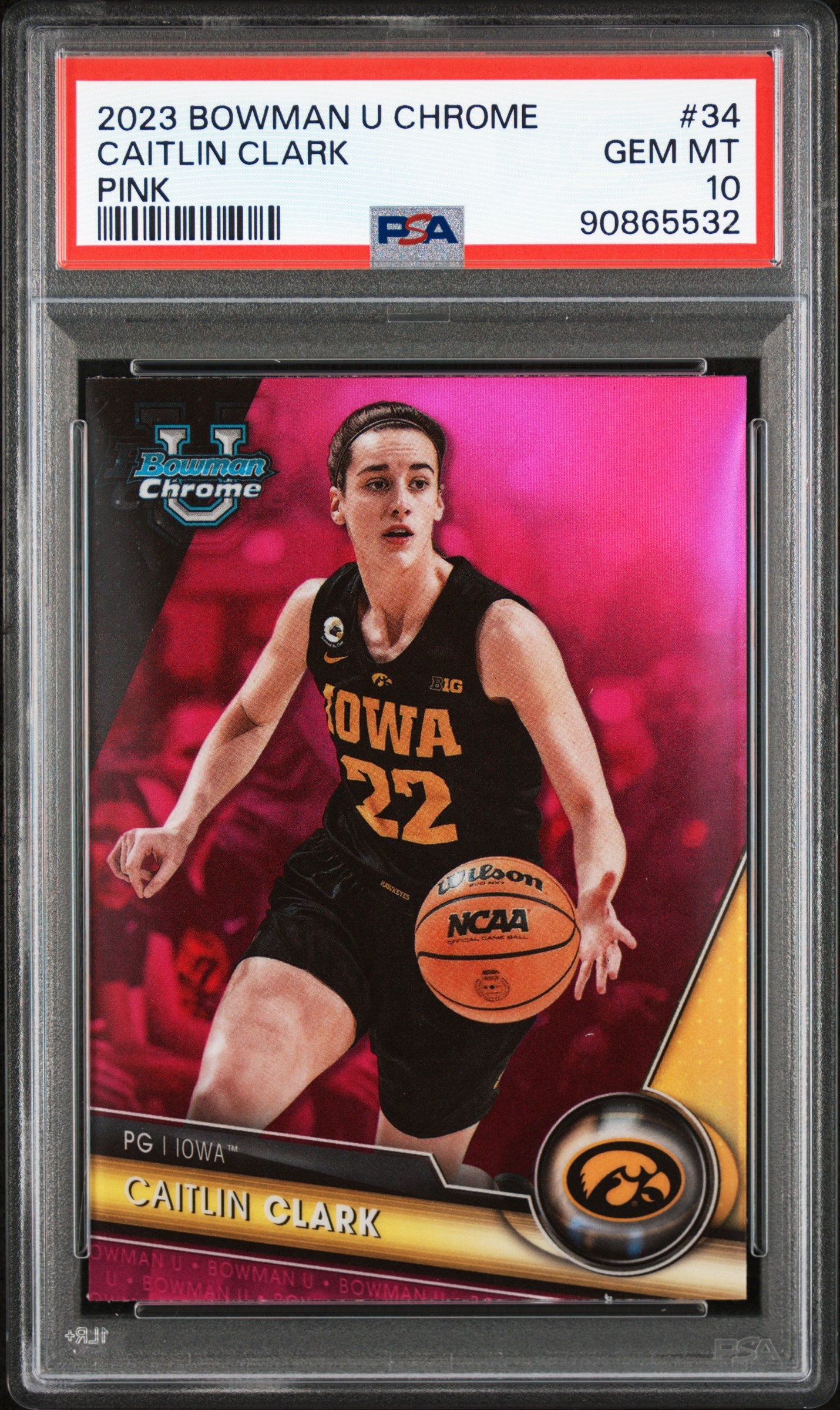 Caitlin Clark 2023 Bowman Chrome U #34 Pink Refractor PSA 10 Gem Mint