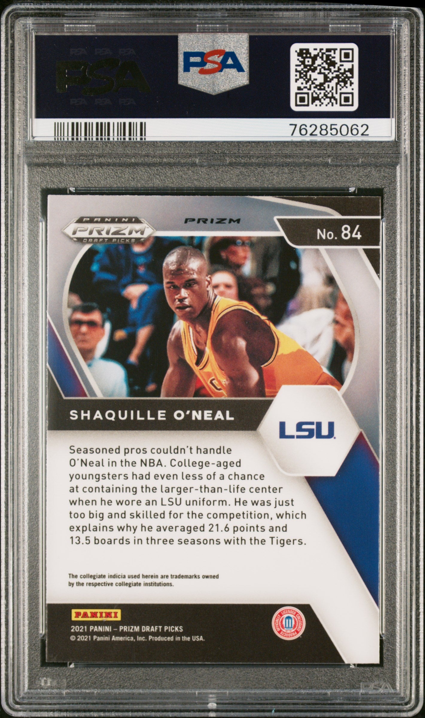 Shaquille O'Neal 2021 Panini Prizm Draft Picks Choice Tiger Stripe PSA 10 Gem Mint