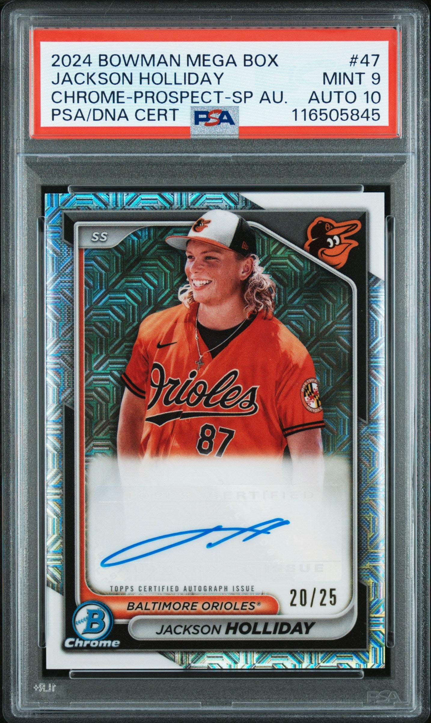 Jackson Holliday 2024 Bowman Chrome Mega Box SP Auto #20/25 PSA 9 Auto 10