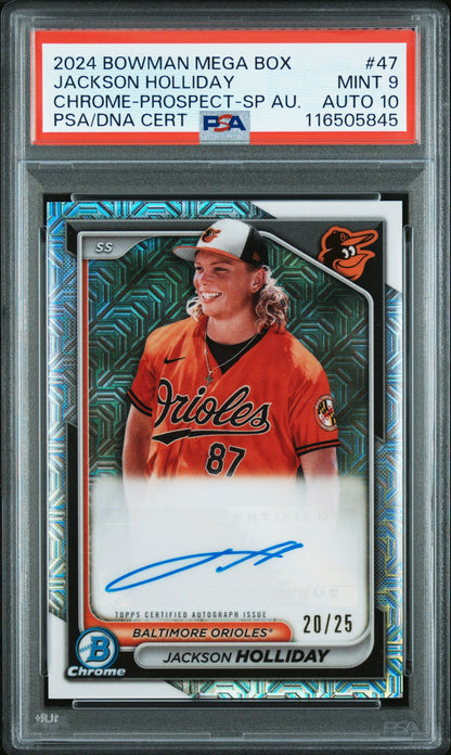 Jackson Holliday 2024 Bowman Chrome Mega Box SP Auto #20/25 PSA 9 Auto 10