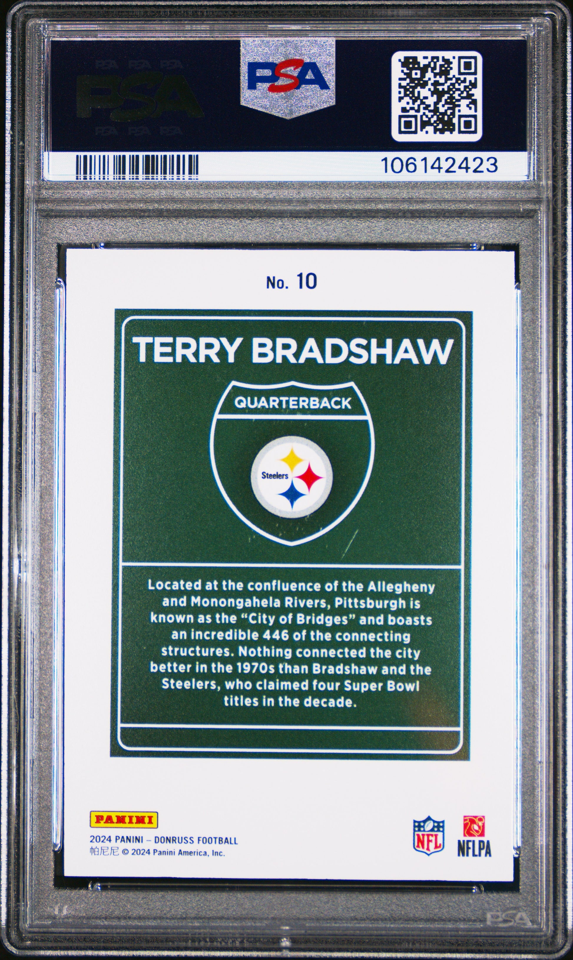 Terry Bradshaw 2024 Donruss Downtown PSA 9 Mint