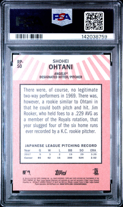 Shohei Ohtani 2018 Topps Heritage Rookie Performers PSA 10 Gem Mint 8759