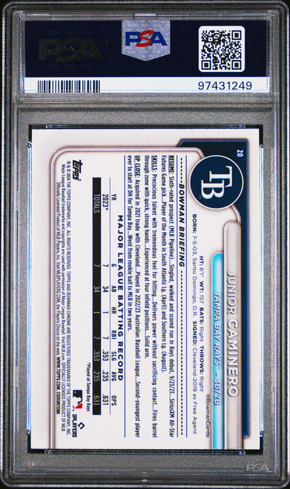 Junior Caminero 2024 Bowman Mega Pink Refractor #51/199 PSA 10 Gem Mint