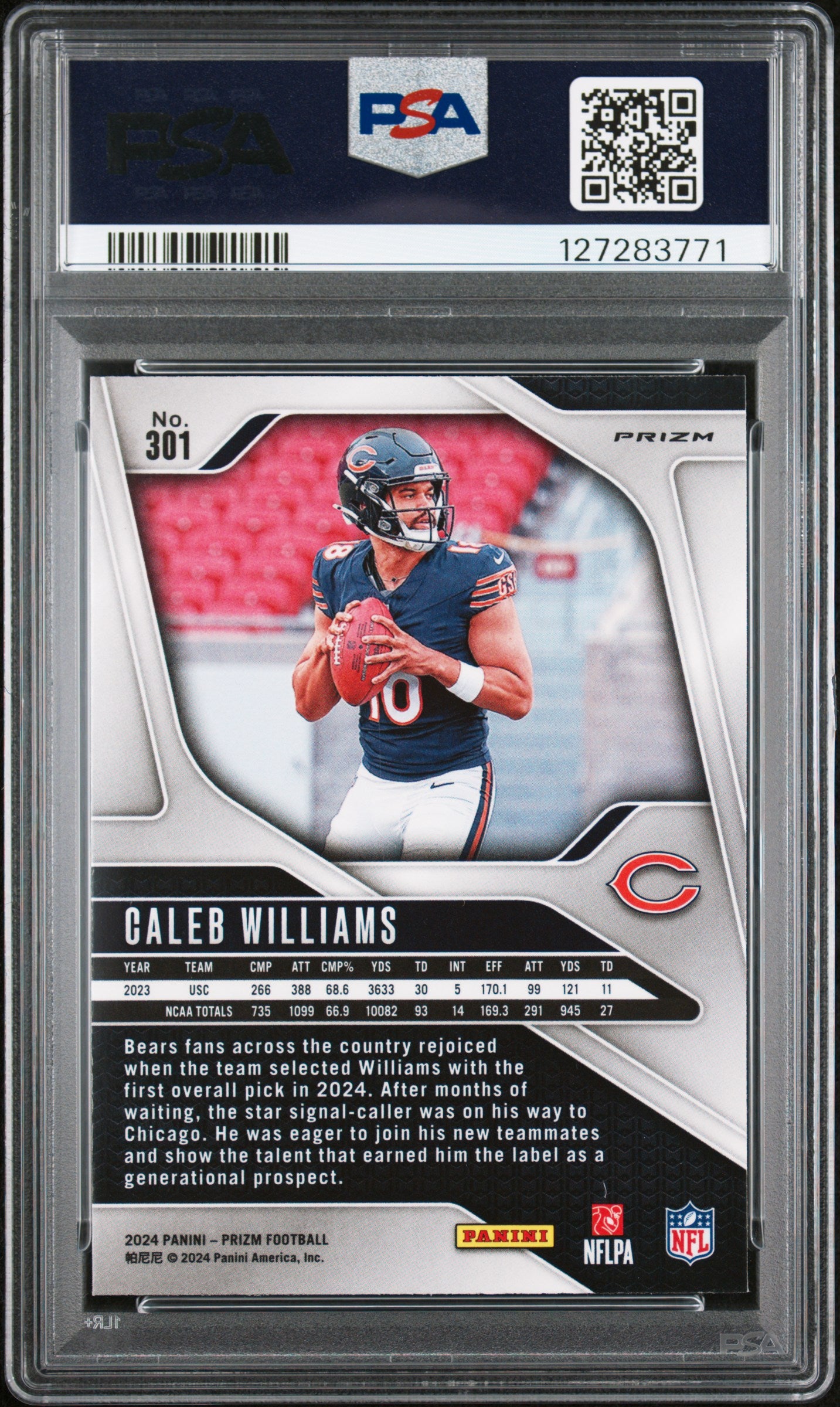 Caleb Williams 2024 Panini Prizm Rookie #301 Silver Prizm PSA 10 Gem Mint 3771