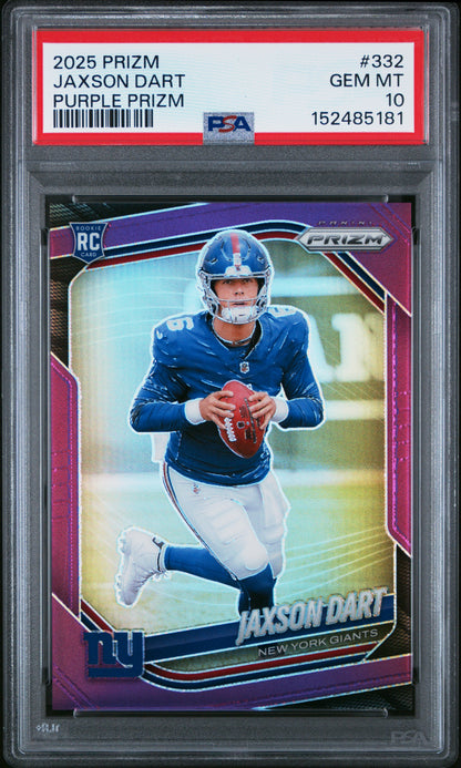 Jaxson Dart 2025 Panini Prizm Rookie #322 Purple Prizm #1/125 PSA 10 Gem Mint