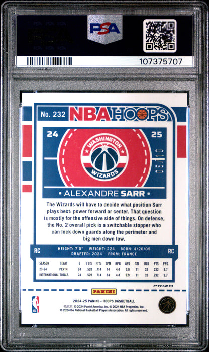 Alexandre Sarr 2024 Hoops PRemium Prizms Gold #8/10 PSA 10 Gem Mint
