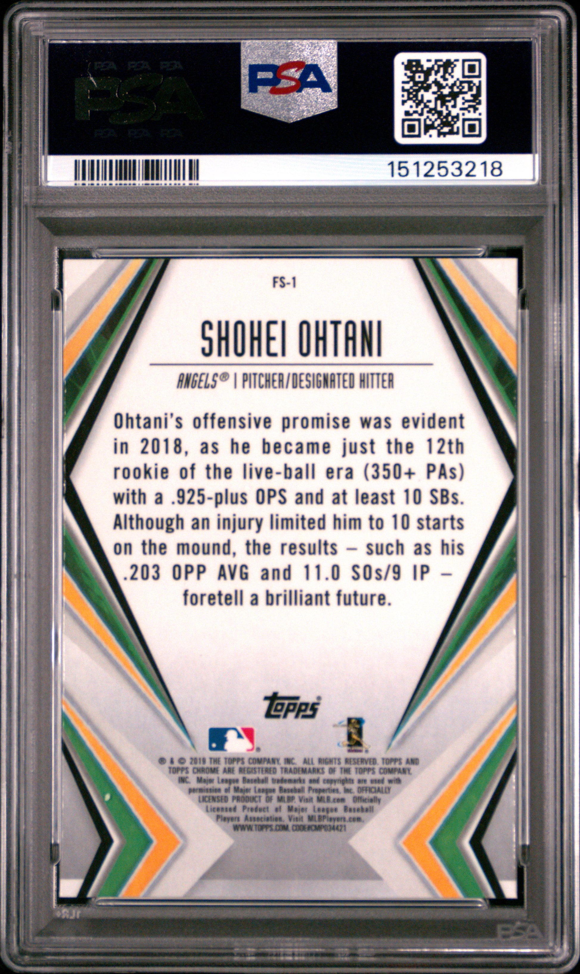 Shohei Ohtani 2019 Topps Chrome Future Stars #FS1 PSA 10 Gem Mint 3218