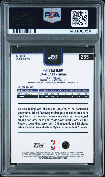 Ace Bailey 2025 Topps Chrome Rookie #255 Red White Blue Refractor PSA 10 Gem Mint